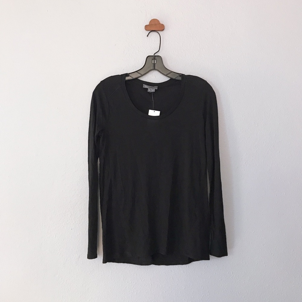 Vince texture block long sleeve tee in black